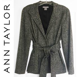 Ann Taylor Belted Tweed Jacket Size 6